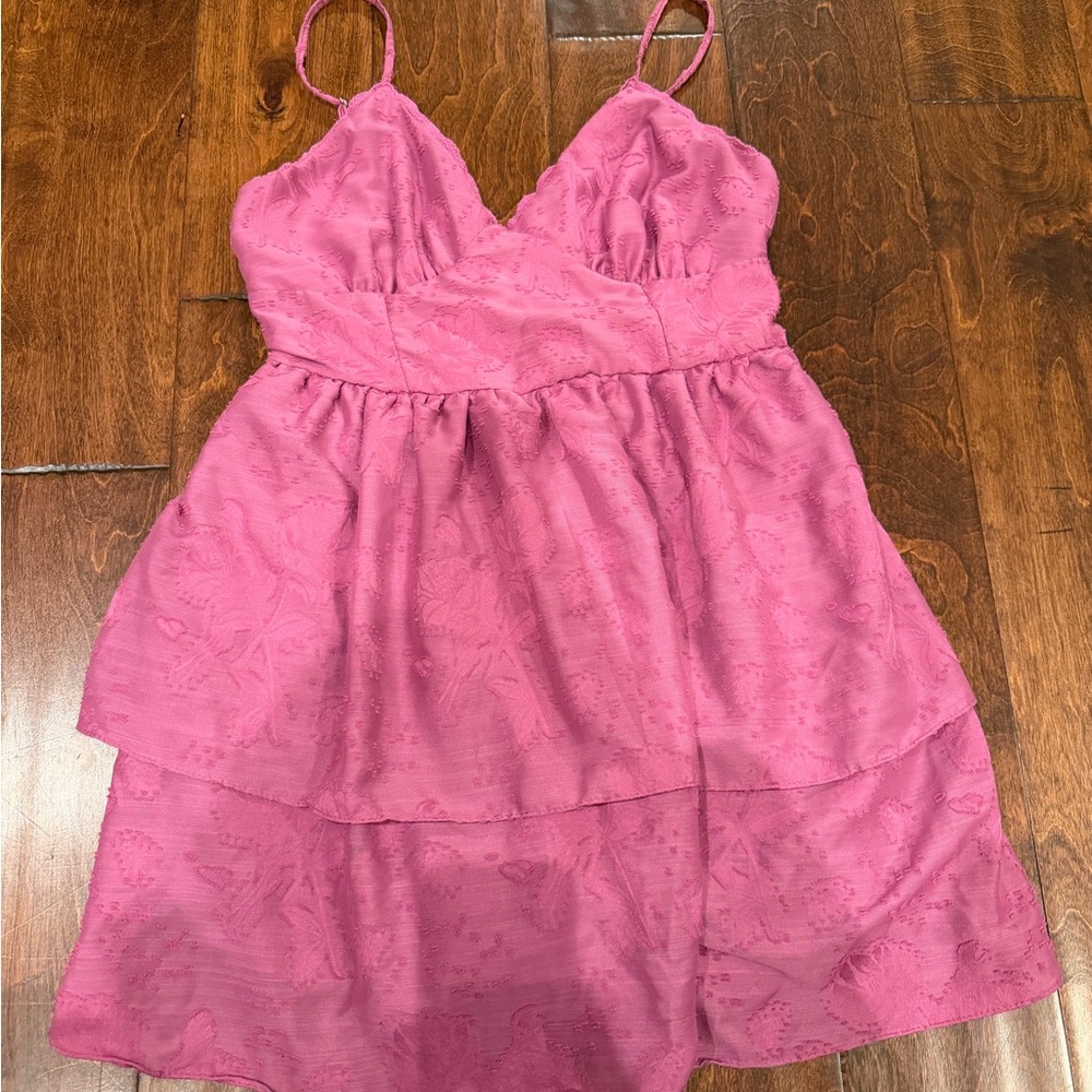 Pink Flower Print Lace Dress